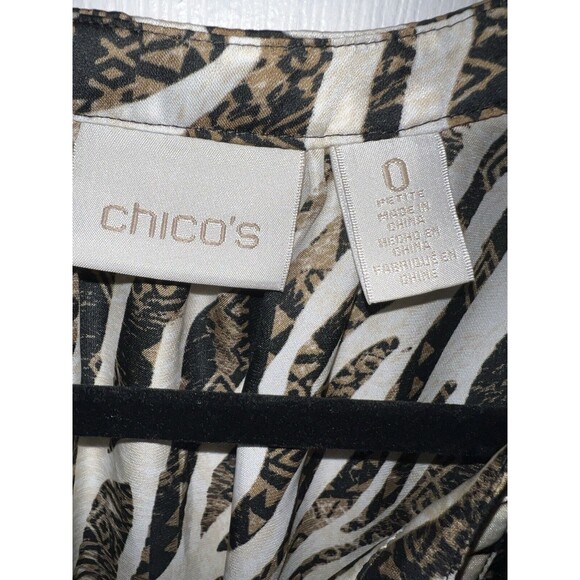 Chicos Blouse Womens Petite 0 Sz PS Top Brown Animal Zebra Tassel Shirt Mobwife - Picture 8 of 9